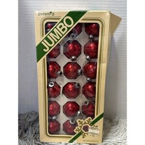 Vintage Pyramid Rauch Industries,15 Jumbo Red Glass Ball Christmas Ornaments